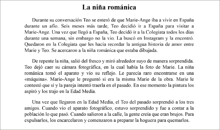 Figura 3 Trabajo de escritura de las alumnas D, E, F y G
